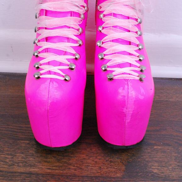 UNIF Hellbounds Hot Pink Pastel Goth Rave Retro Leather Platform Heel - Picture 4 of 9